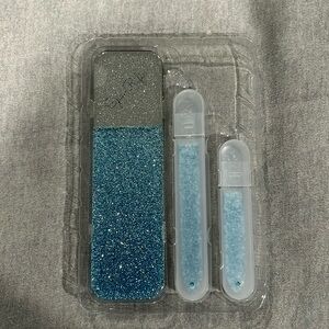 Spa-Rific. set of three. Nano Laser etched glass manicure pedicure set.